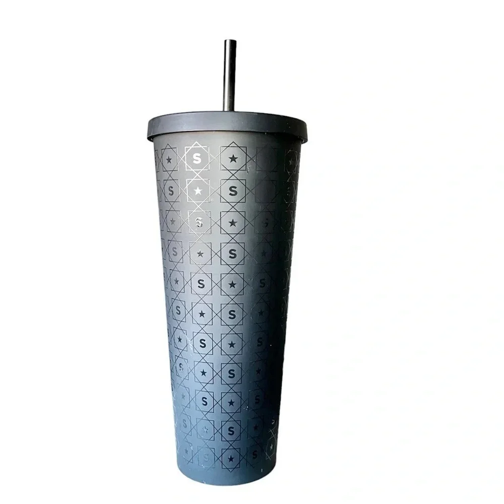 RARE Starbucks Black Matte Finish 24 fl oz/ 710 ml Tumbler Plastic Cup w/ Straw